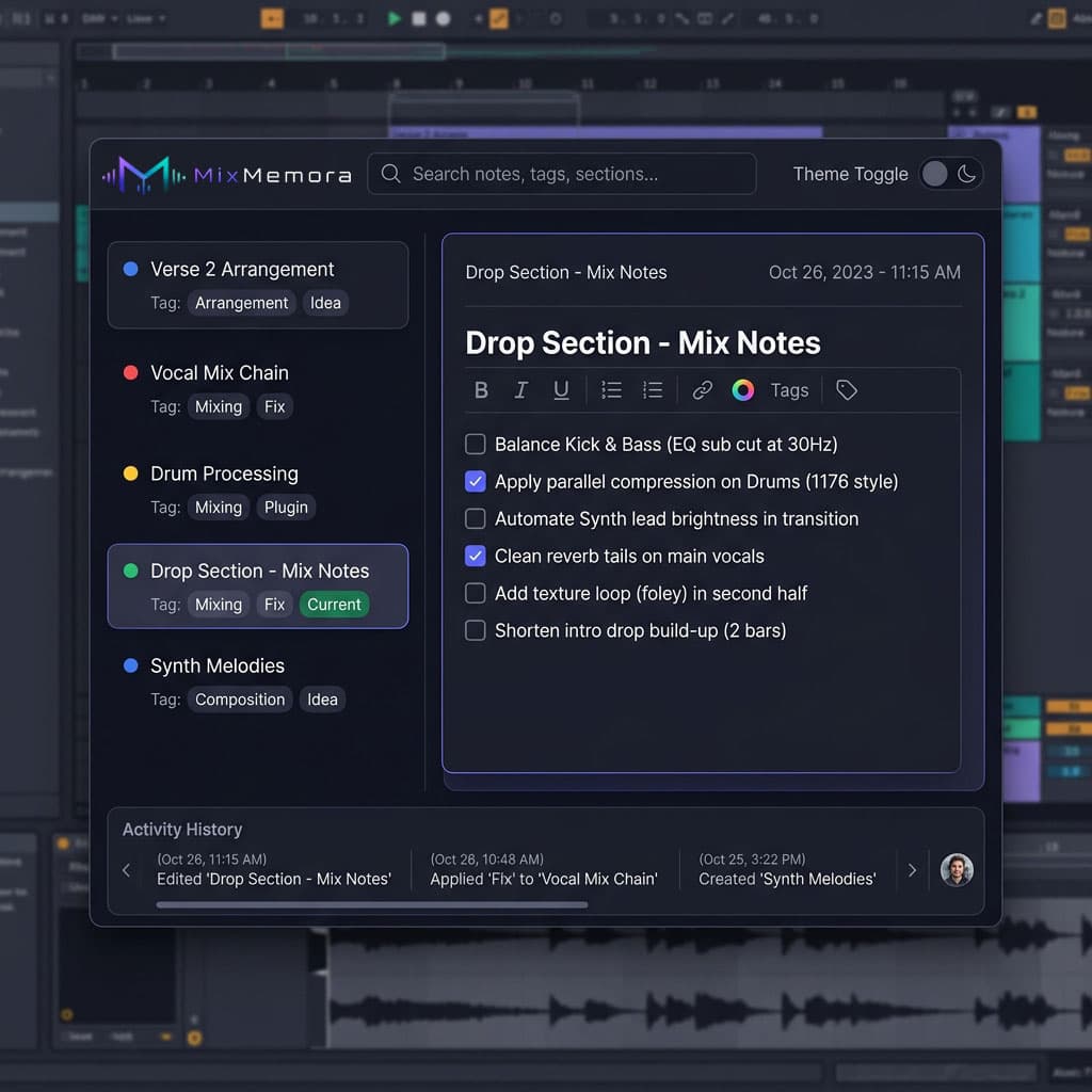MixMemora in DAW