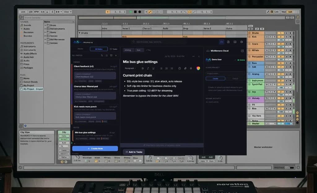 MixMemora in Ableton Live on a studio desk